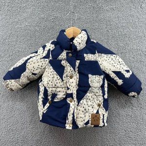 Mini Rodini Navy Blue Cheetahs Cats Puffer Jacket Unisex Children Size 80-86